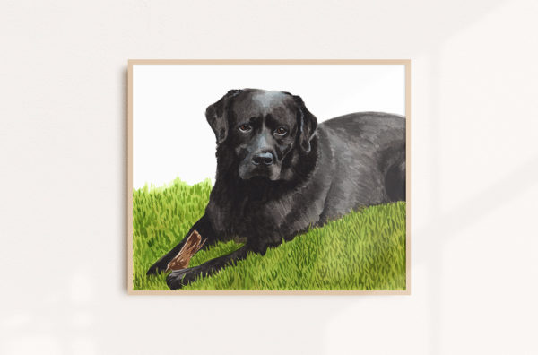 Watercolor Portrait of a Black Lab dog