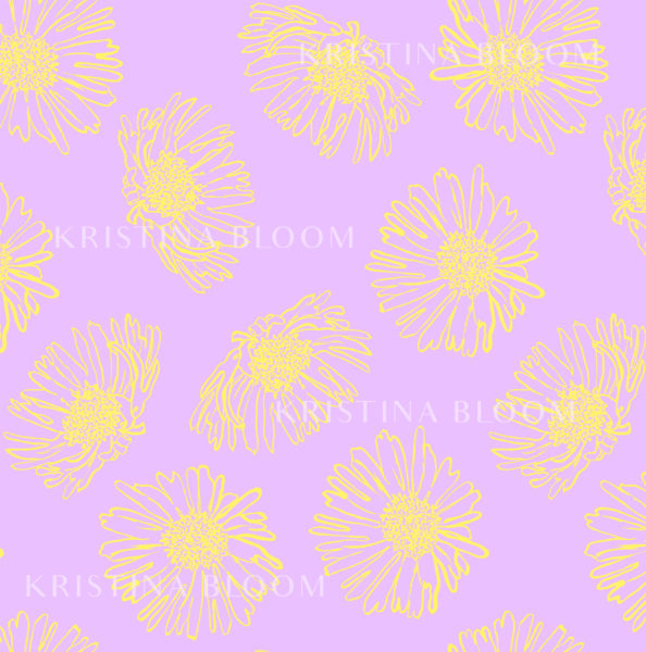 flower pattern with lavender background and yellow daisies